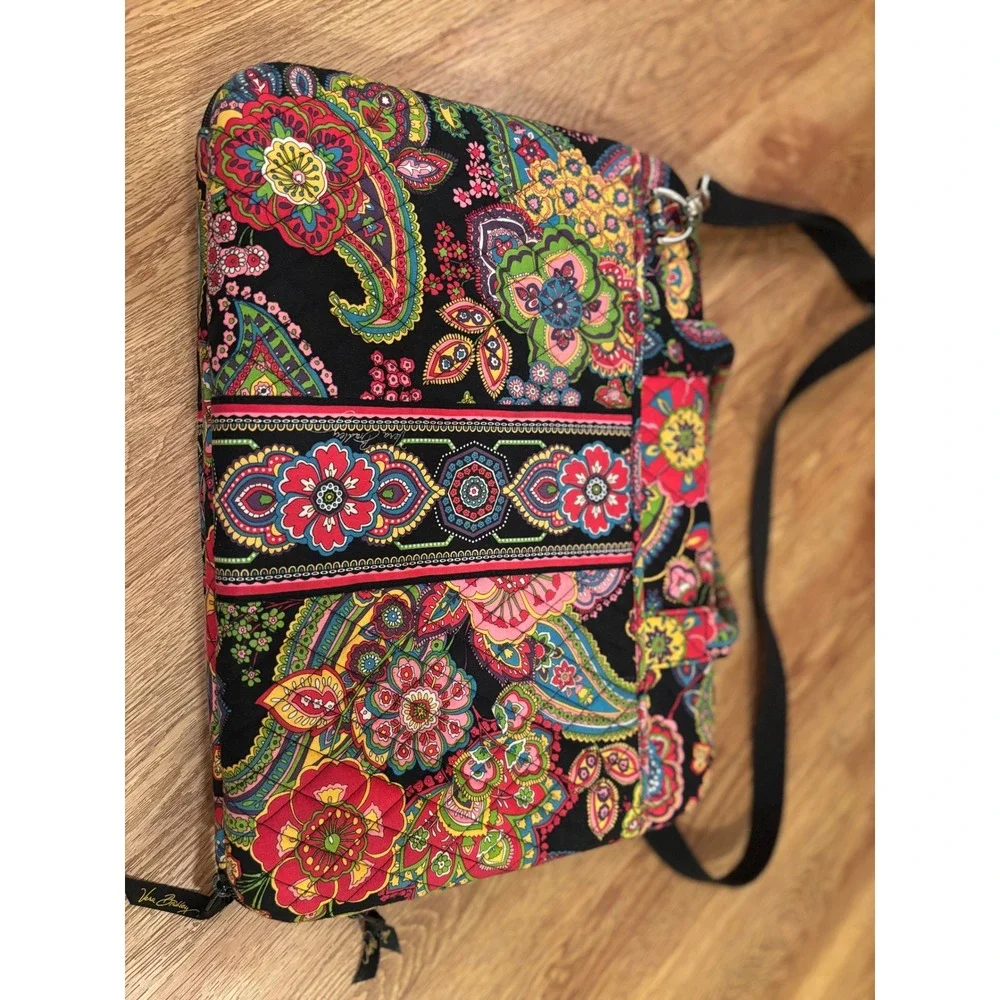 Vera Bradley Rhythm and Blues Paisley Quilted Laptop Messenger Bag Crossbody